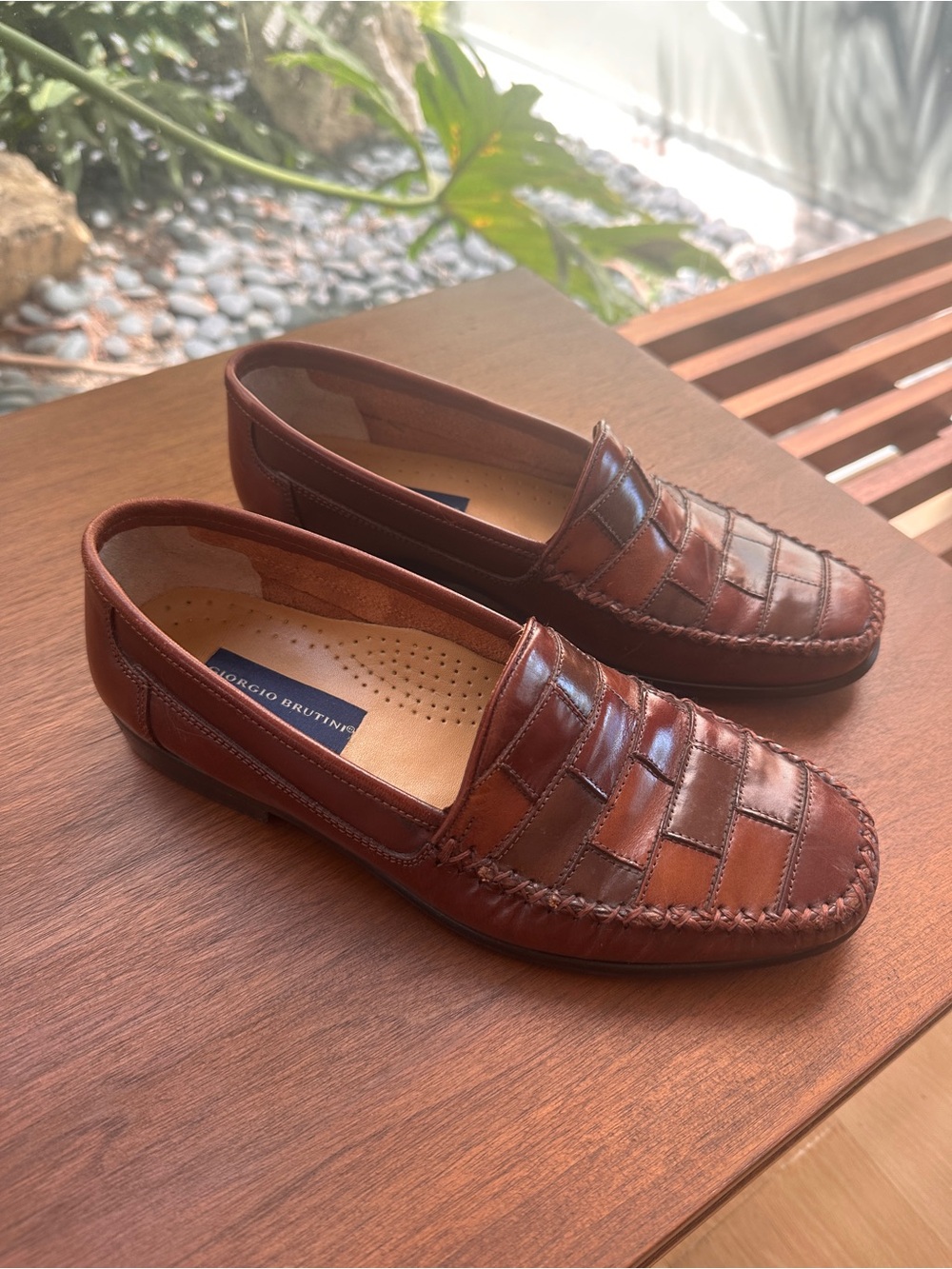 Vintage 90’s Giorgio Brutini Men’s Brown Woven Leather Slip-On Loafers Men’s 8D